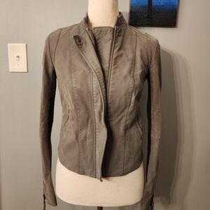 Free People  Gray Faux Leather Jacket w/ Knit Sides  Moto Motorcycle Sz 2